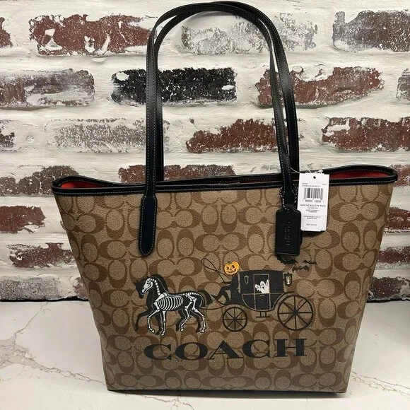 トートバッグ COACH City Tote Signature With Halloween Horse And Carriage Coach | Bags | Coach City Tote In Signature Canvas With